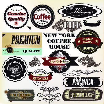 coffee labels with ornaments vector