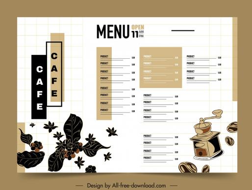 coffee menu template bright design beans leaves sketch