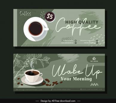  coffee poster template dark classic cup leaves beans