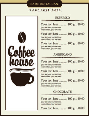 coffee price list menu vector