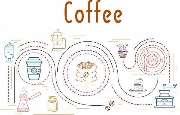 coffee processing concept background curves decor flat design