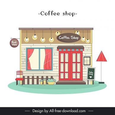 coffee shop design elements flat handdrawn