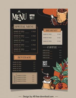 coffee shop menu  template dark classical design 