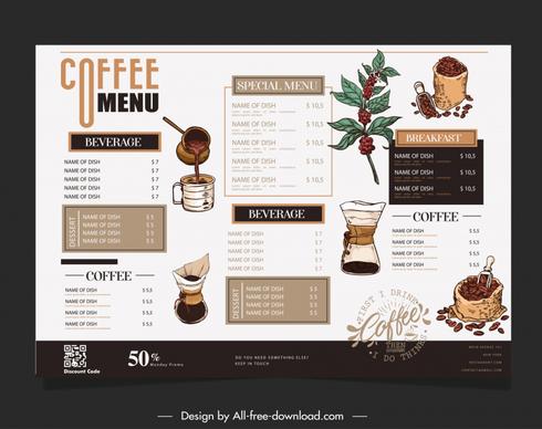 coffee shop menu template elegant classic cafe elements 