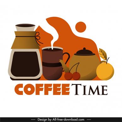 coffee time banner colorful classic decor objects sketch