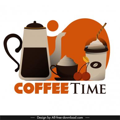 coffee time banner flat pot cup glass sketch