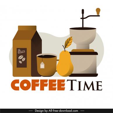 coffee time poster objects sketch colored classic design