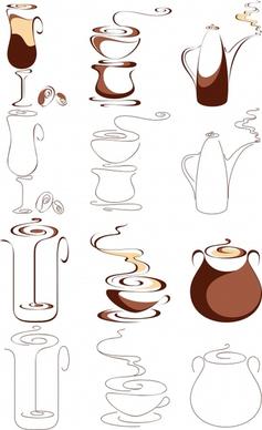 coffee design elements white brown flat handdrawn sketch