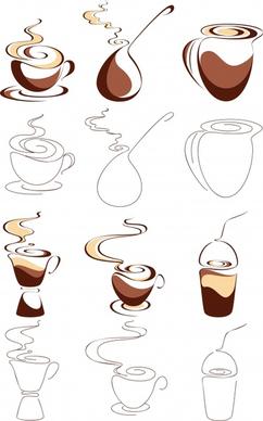 coffee cup icons classical handdrawn sketch