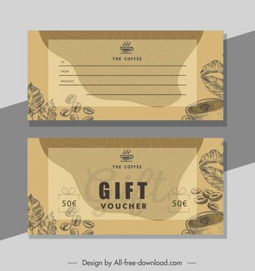 coffee voucher template handdrawn retro coffee beans leaves