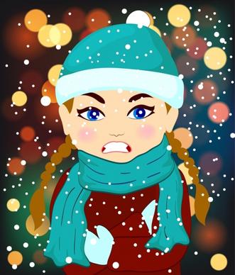 cold winter drawing girl icon colored cartoon