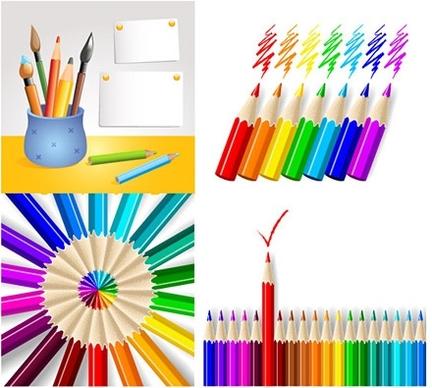 color pencils icons design various realistic styles