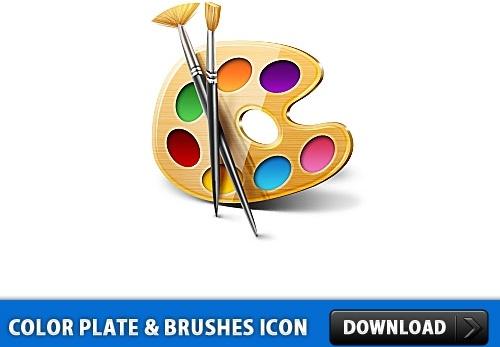 Color Plate and Brushes Icon PSD