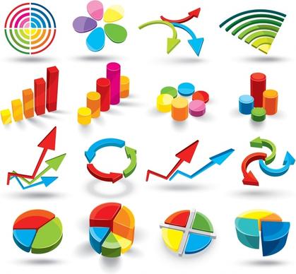 business icons collection colorful 3d charts design