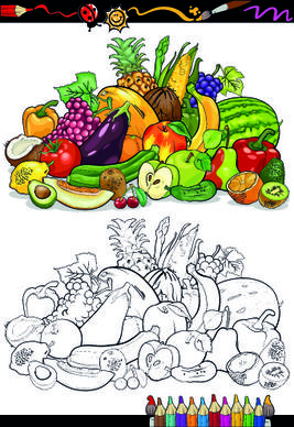 color with sketch fruit and vegetables vector