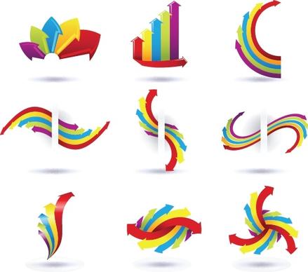 decorative arrows icons colorful modern dynamic shapes