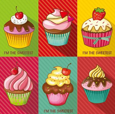 colored cupcake cute design vector