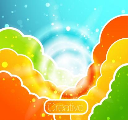decorative background shining colorful cloud sketch