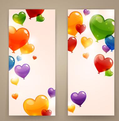 colored heart shaped balloon banner vector