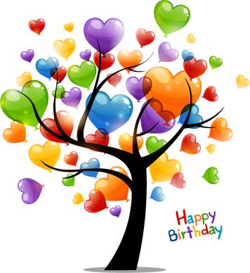 colored heart tree happy birthday card vector