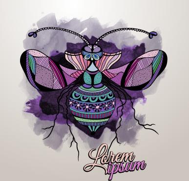 colored insect and watercolor background vector