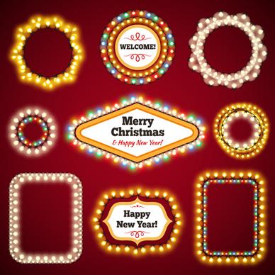 colored lights christmas frames vector set