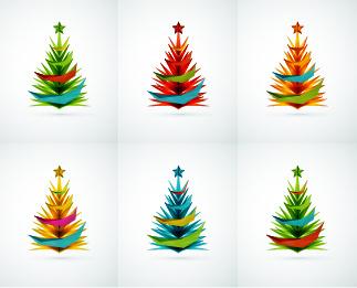 colored paper cut christmas tree vector set