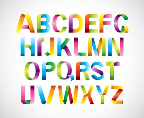 colored ribbon alphabet vector