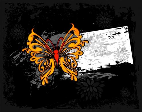 decorative background template butterfly sketch dark grunge