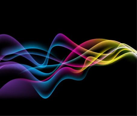 Colorful Abstract Waves on Black Background Vector Graphic