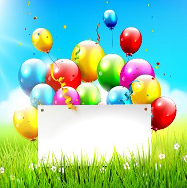 colorful balloon with confetti and grass background