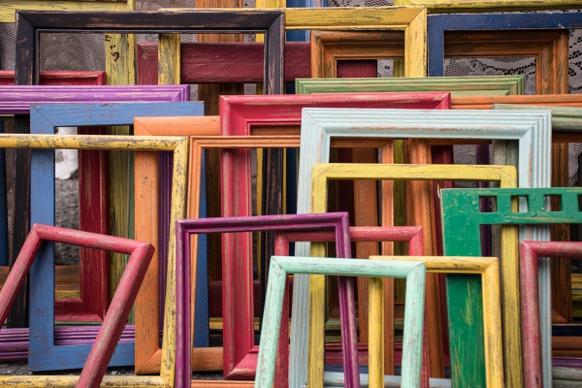 abandoned colorful old wooden picture frames