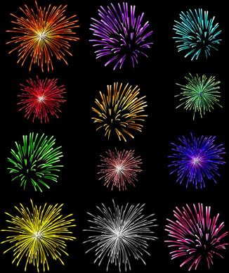 colorful fireworks holiday illustration vector set