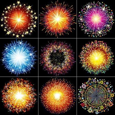 fireworks icons modern sparkling dynamic shapes