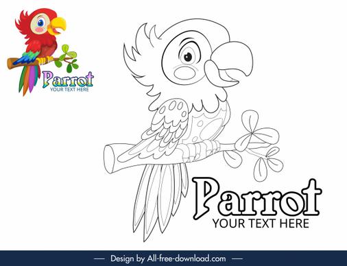 coloring book design element handdrawn parrot sketch