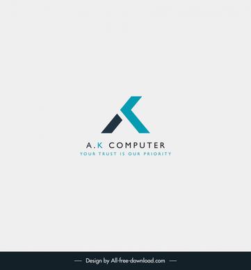 colour awesone logo ak computer template elegant modern flat stylized text design  