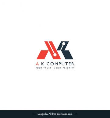 colour awesone logo ak computer template flat modern geometric stylized text design  