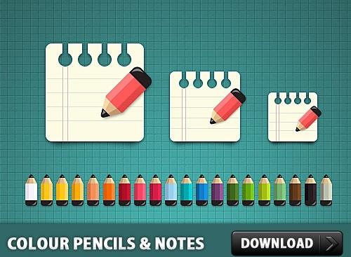 Coloured Pencils with Notes Icon PSD