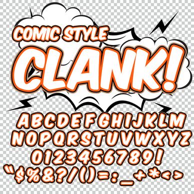 comic styles alphabet with numbers and symbol vector set
