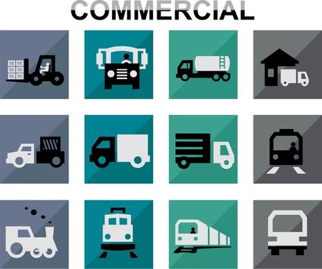 commercial concept icons illustration with various vehicles