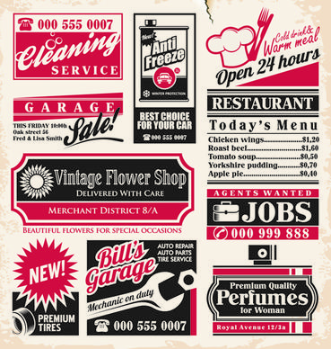 common vintage labels vector set