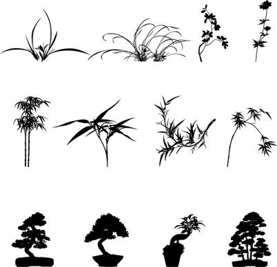 commonly plants silhouettes vector graphics