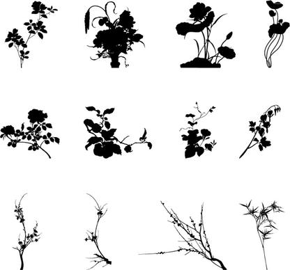commonly plants silhouettes vector graphics