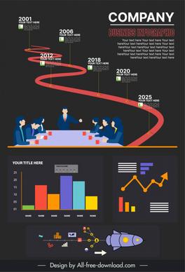 company infographic template dark cartoon business elements 