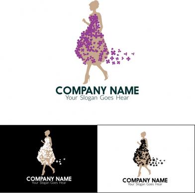 company logo sets woman icons flower dress decoration