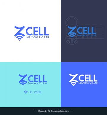 company logo zcell solutions template flat modern stylized text wave sketch 