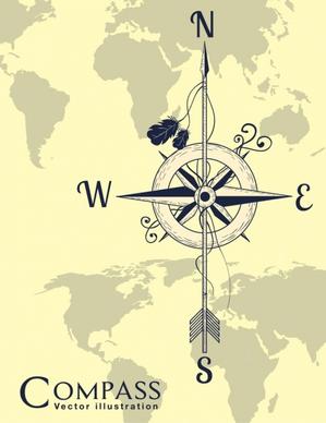 compass background retro design global map backdrop