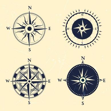 compass icons collection flat classical design