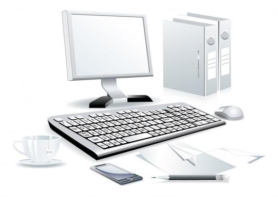 work place background desk devices symbols grey 3d