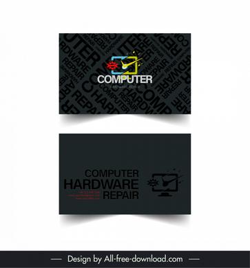 computer business card templates dark blurred texts computing elements